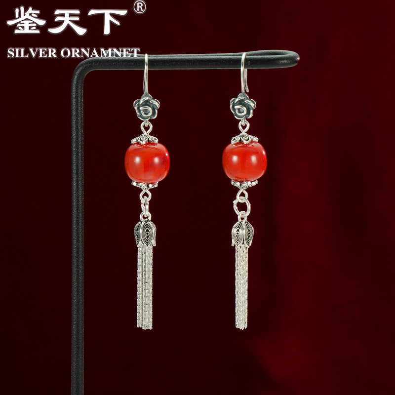 925银耳饰 [鉴天下]墩珠复古栀子花花苞流苏耳饰07980049国风气质