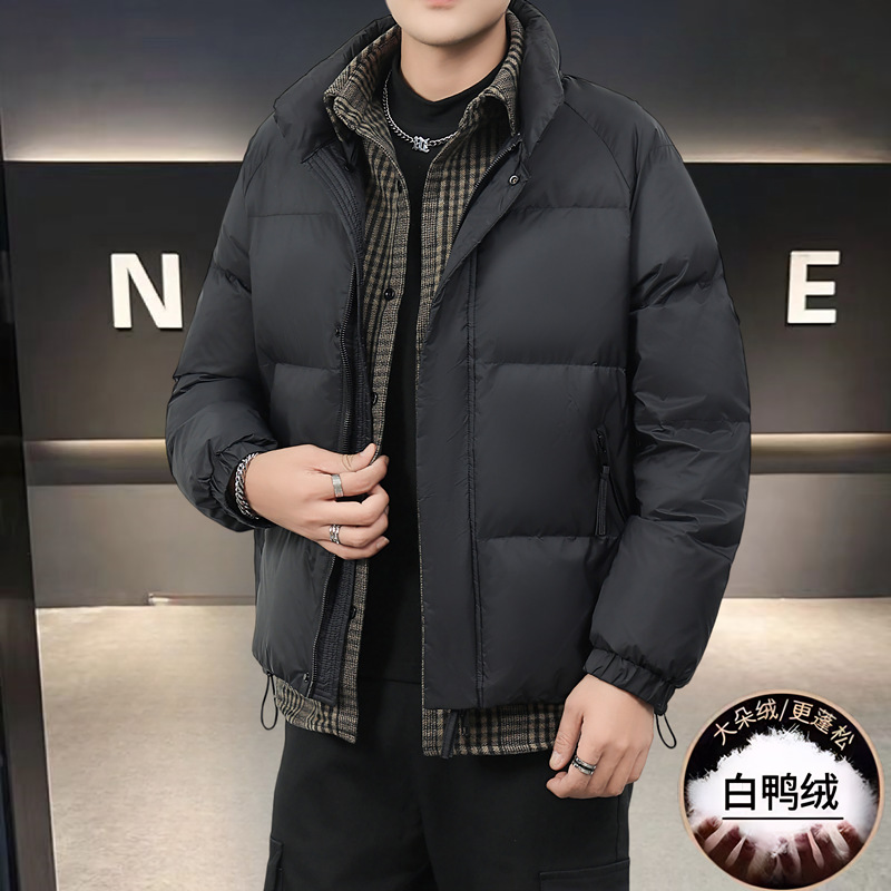 假两件羽绒服男短款夹克秋冬季2025新款轻薄保暖加厚鸭绒男装外套