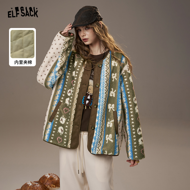 【云c专属】妖精的口袋复古费尔岛羊羔毛外套女冬季毛绒宽松休闲