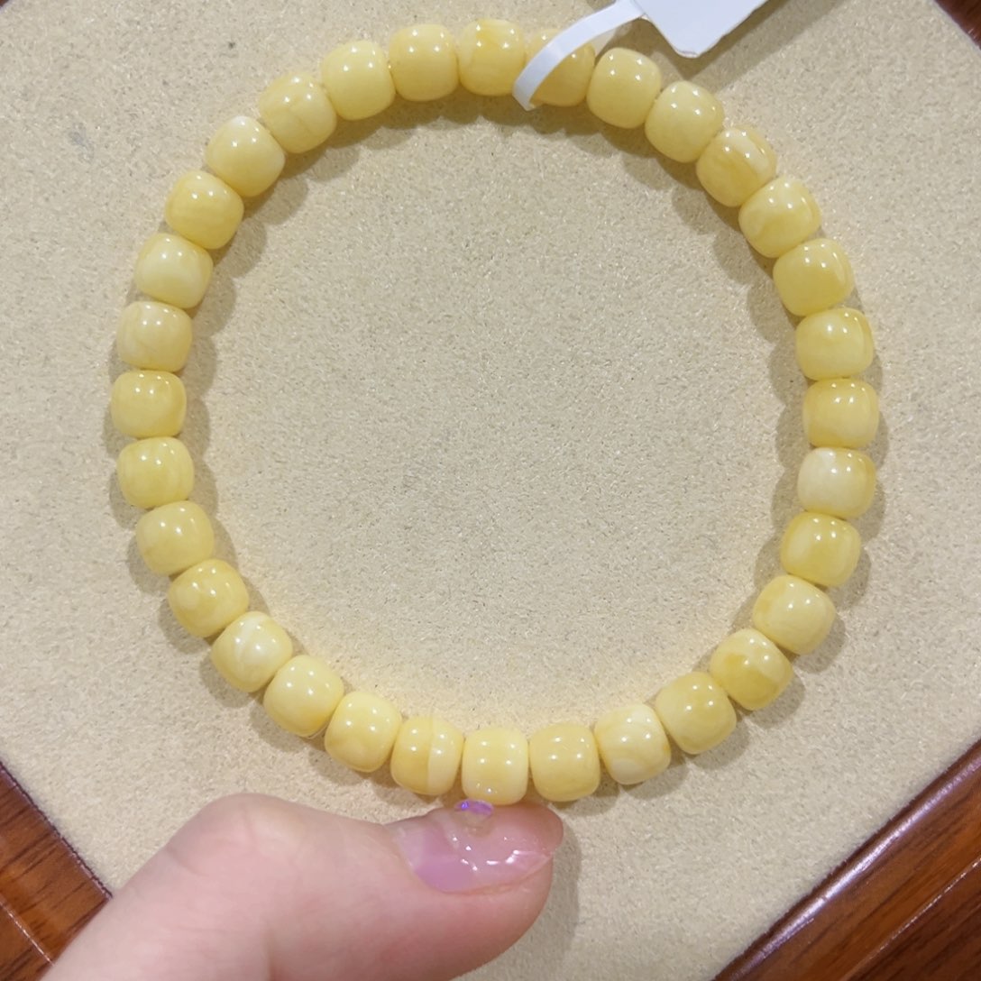 蜜蜡手链未镶嵌6.5m满蜡黄白花