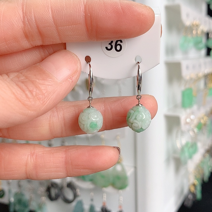 翡翠耳饰银S925镶嵌翡翠