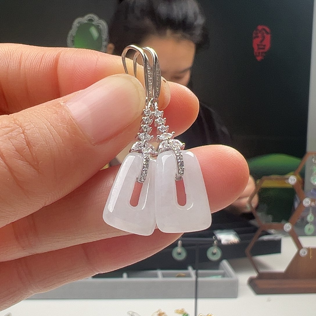 银S925镶嵌翡翠耳饰