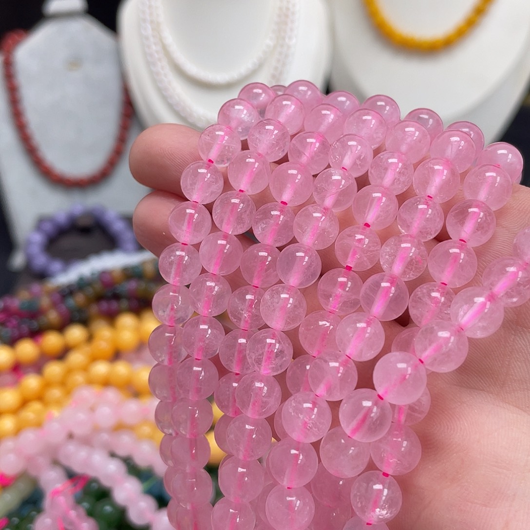 未镶嵌半成品玛瑙/玉髓冰透粉水晶8m