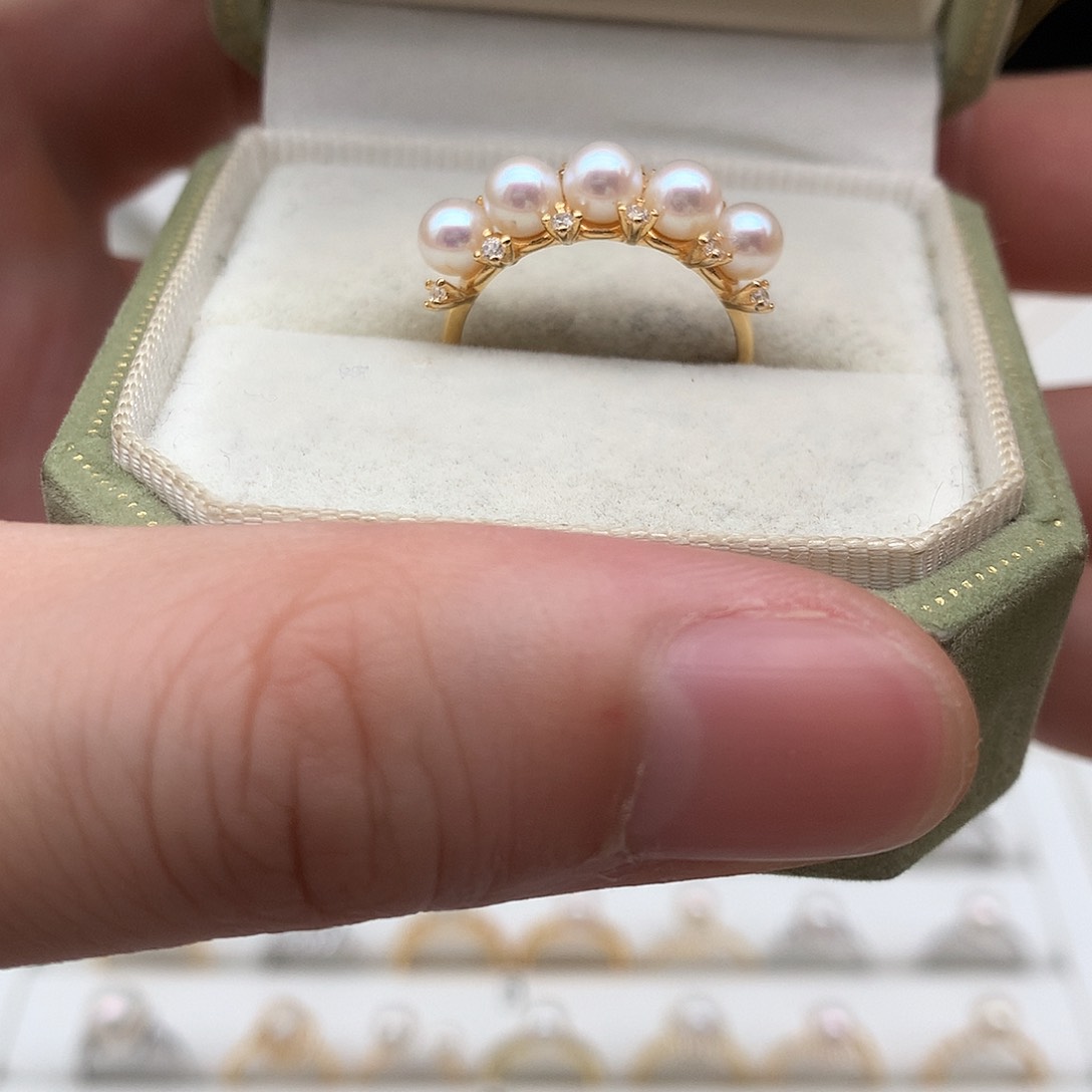 银S925镶嵌淡水珍珠5mm ak极光排戒