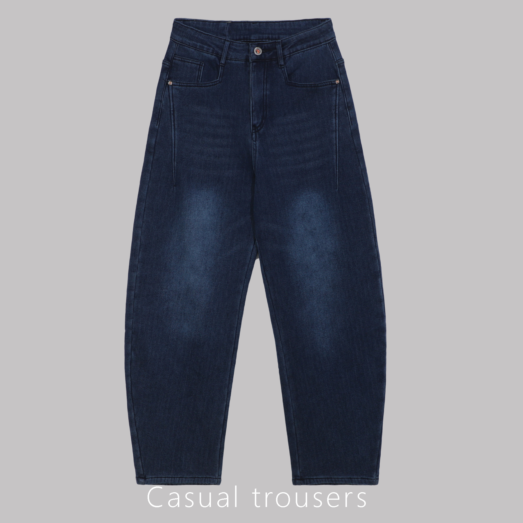 【冰总专属】冬季新款美式潮流时尚宽松百搭加绒加厚水洗弯刀牛仔裤