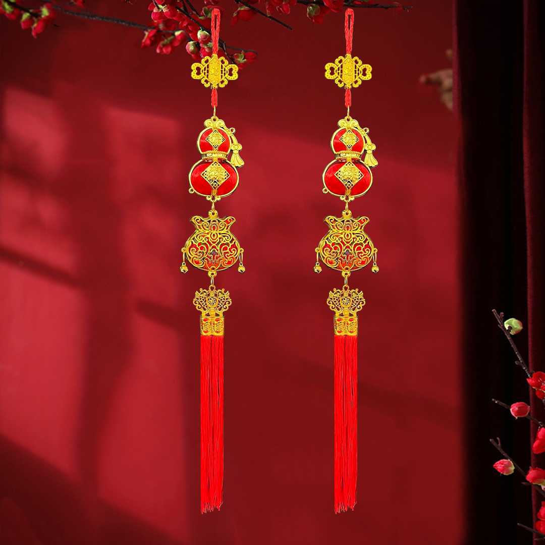 2026创意高端喜庆丝光球挂饰葫芦钱袋串春节乔迁客厅背景装饰挂饰