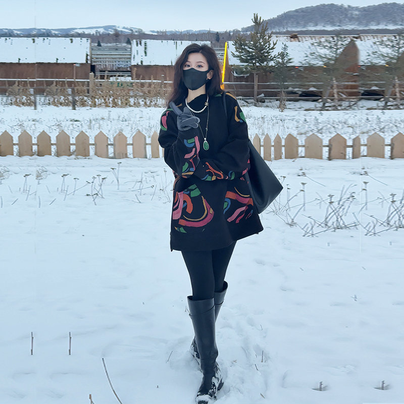 【Linda姐高端线】秋冬时尚气质慵懒休闲上衣印花卫衣AF5SWY0386