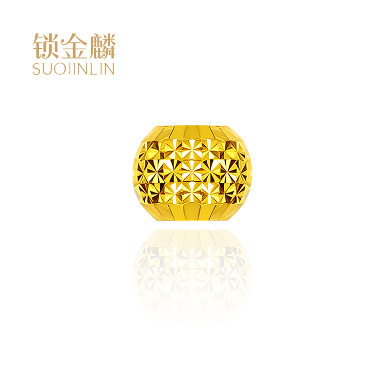 足金999纯金黄金车花金珠米字珠男女情侣款节日礼物 多样性发一