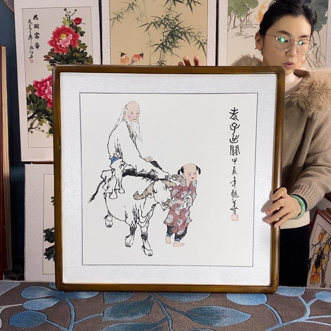 国画手写手绘带框包邮国画作品62✖️62