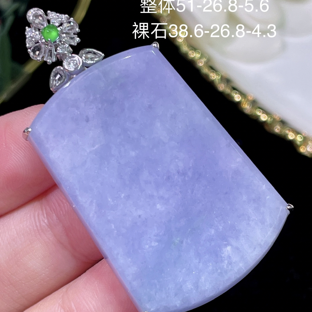 高端翡翠天然缅甸A货18k金镶嵌钻石紫罗兰无事牌吊坠