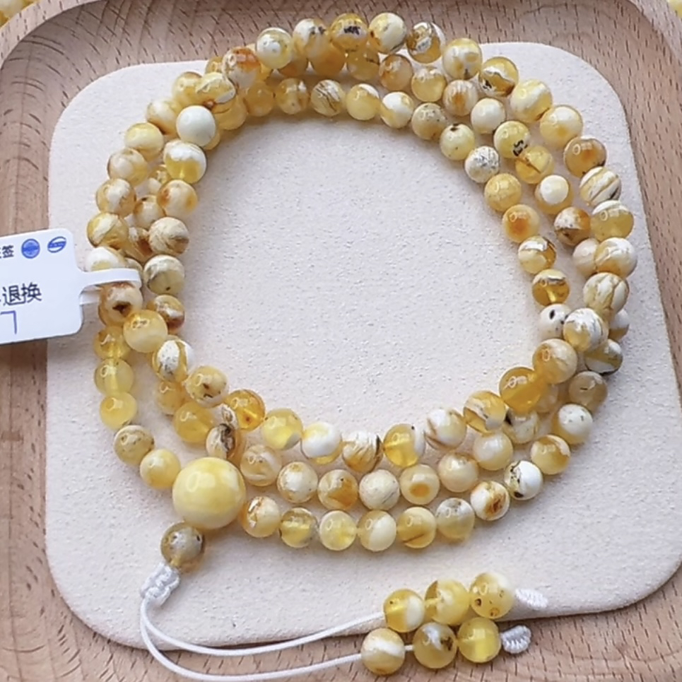 16.17克 6+mm拉丝沁色佛珠108蜜蜡  项链 多圈手串