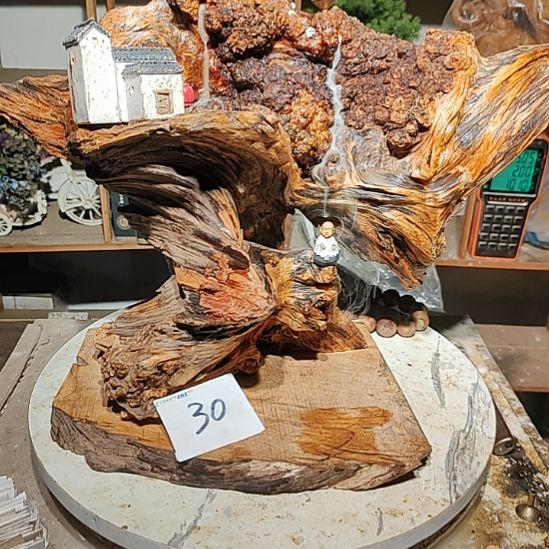 宾***园泥塑30北沉香琥珀木天然造型山水摆件