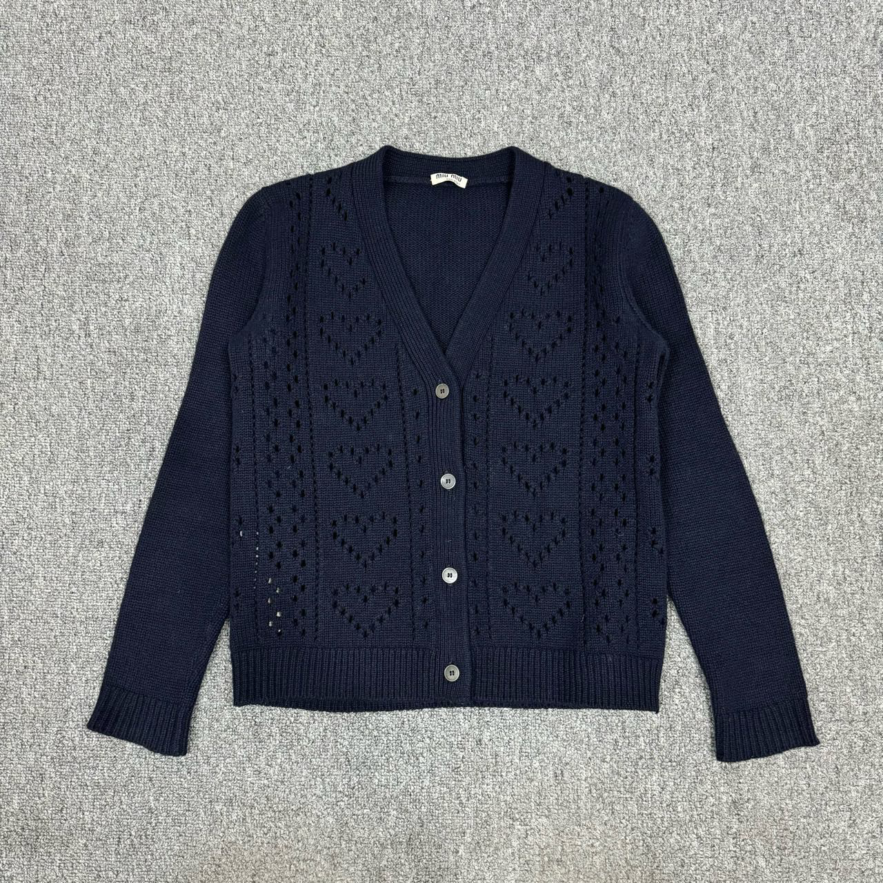 99新 MIU MIU/缪缪 11032463 Miu Miu缪缪 黑色镂空针织开衫 36码