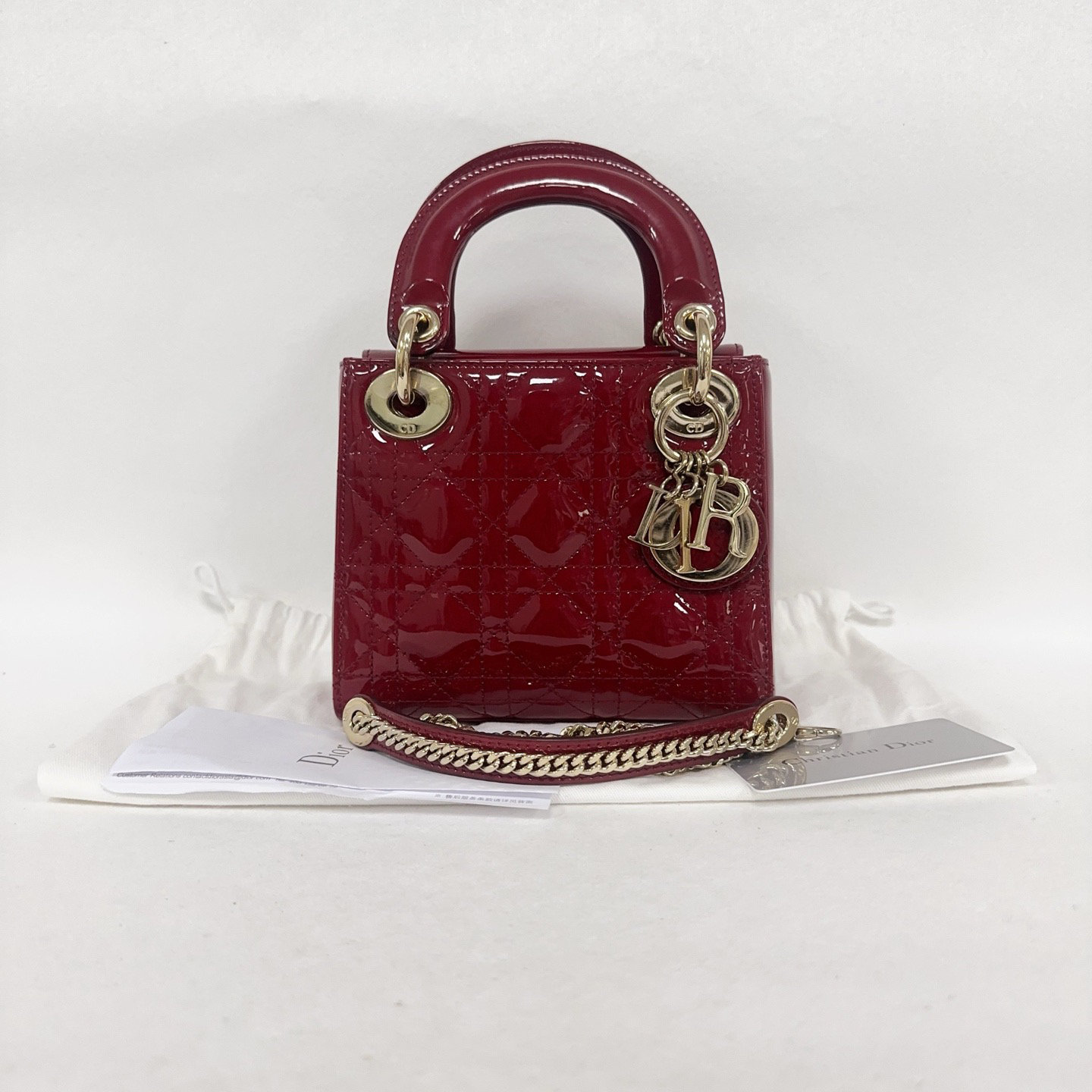 99新 DIOR/迪奥 三格戴妃 酒红色漆皮 1128