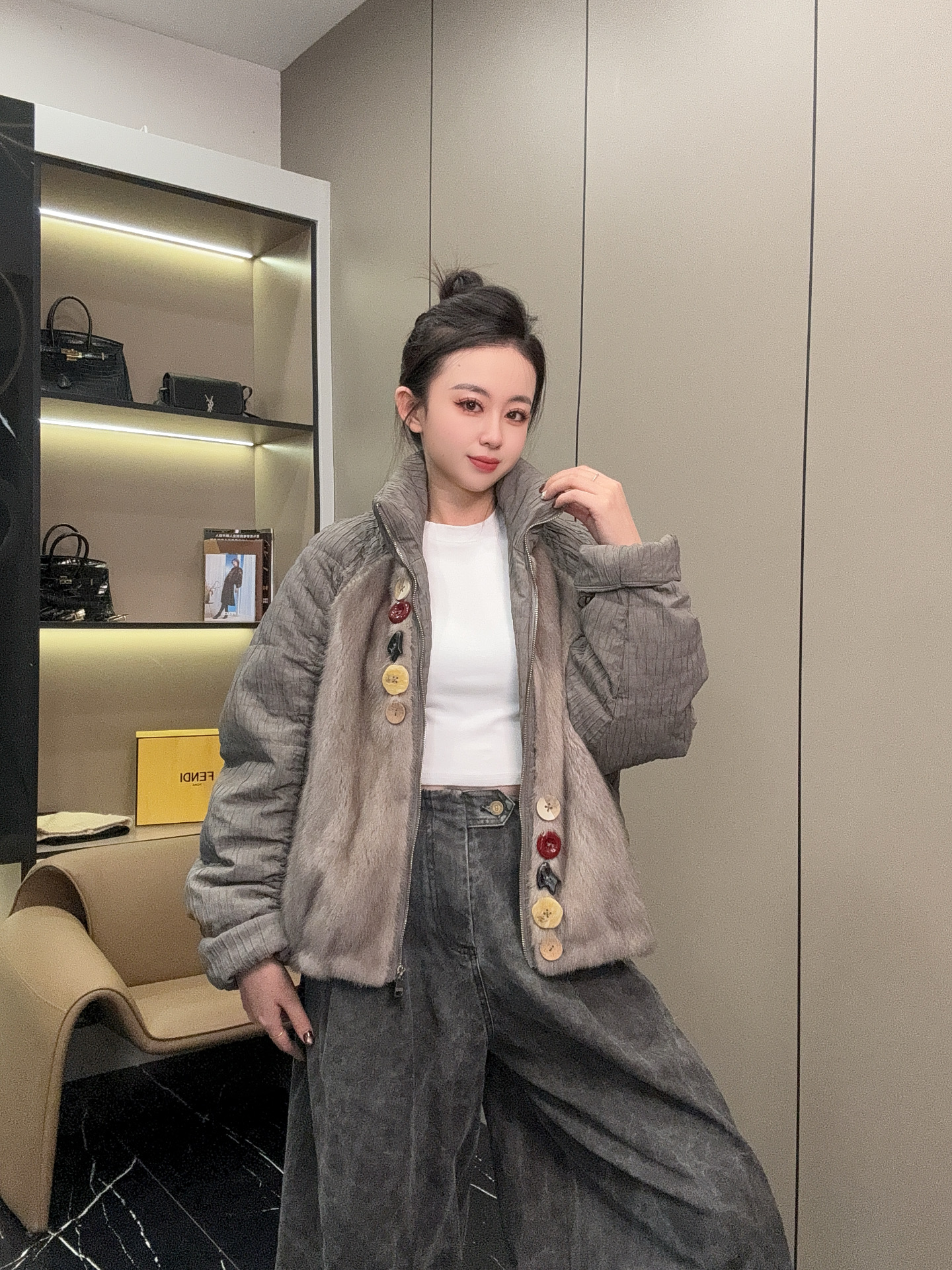 【XH 83618-CE】2025新款时尚百搭洋气鹅绒服配水貂皮草外套