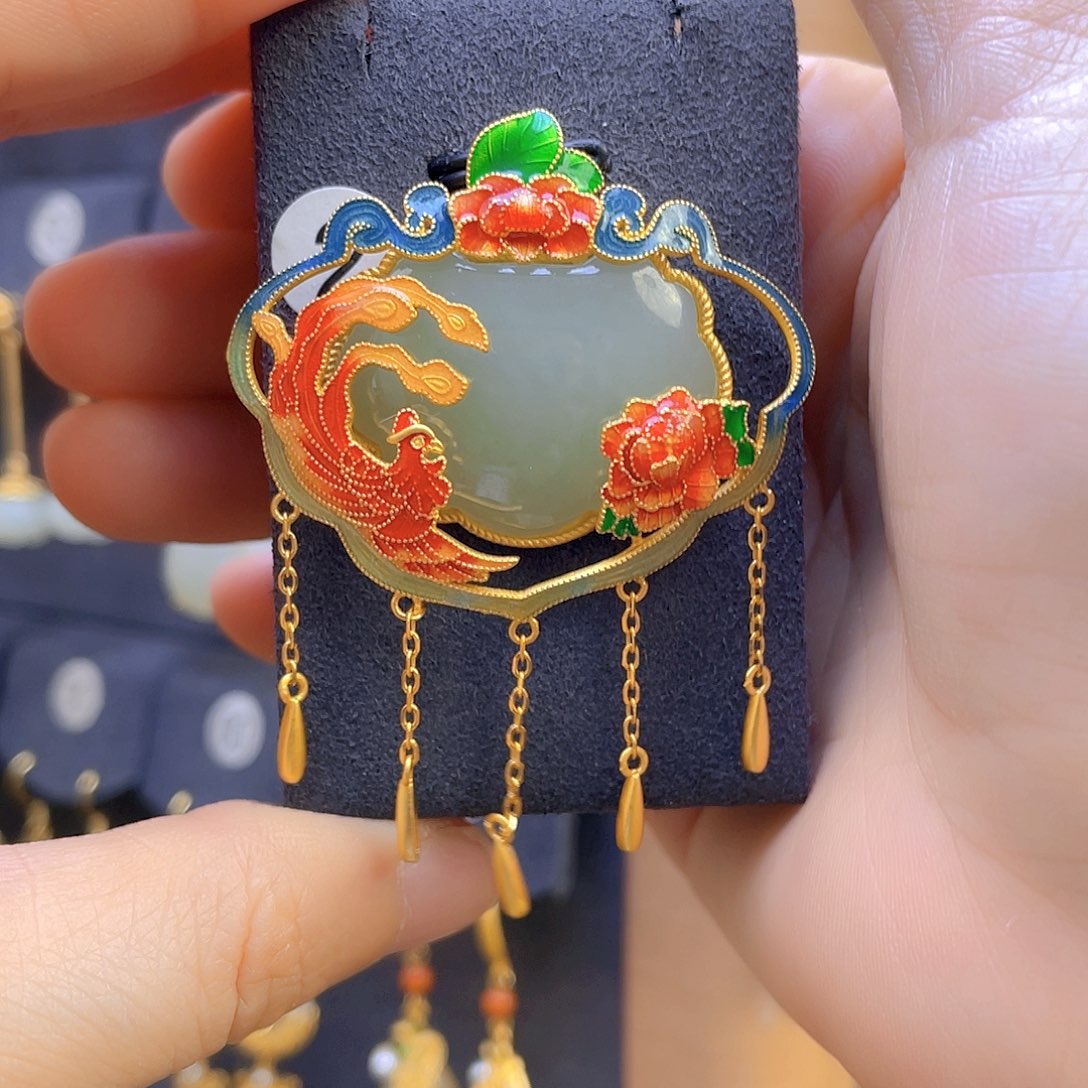 和田玉颈饰银S925镀金镶嵌