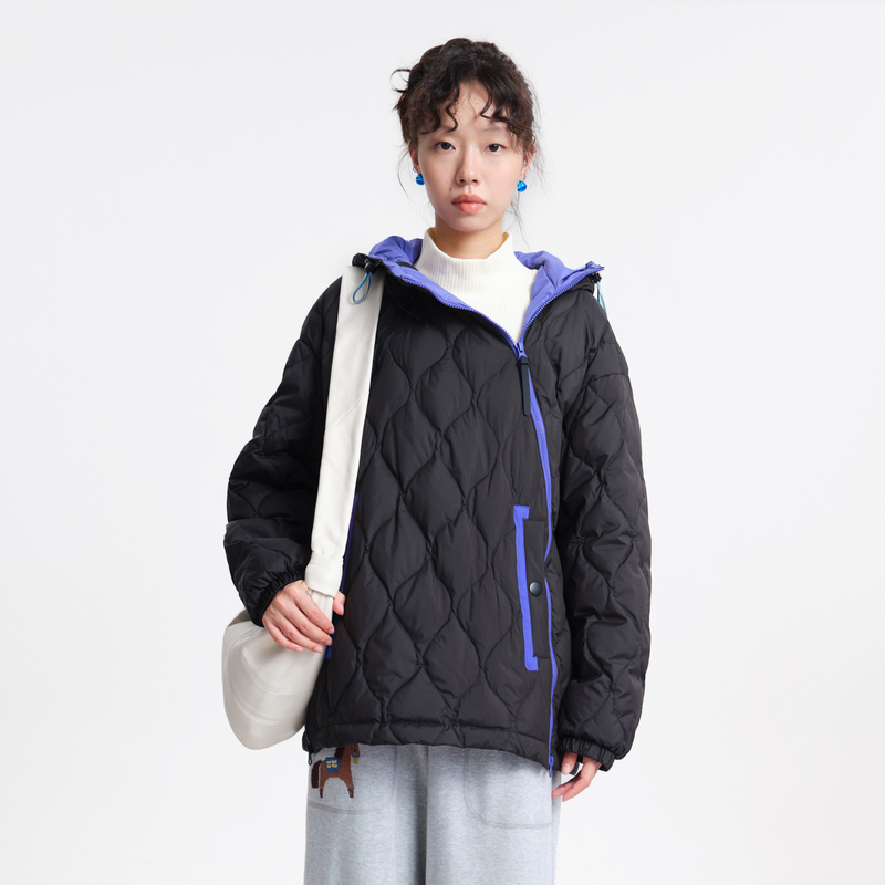 MOVEUP幻走2025冬季新款.FUN 双色拉链撞色中长款羽绒服3EWD21248
