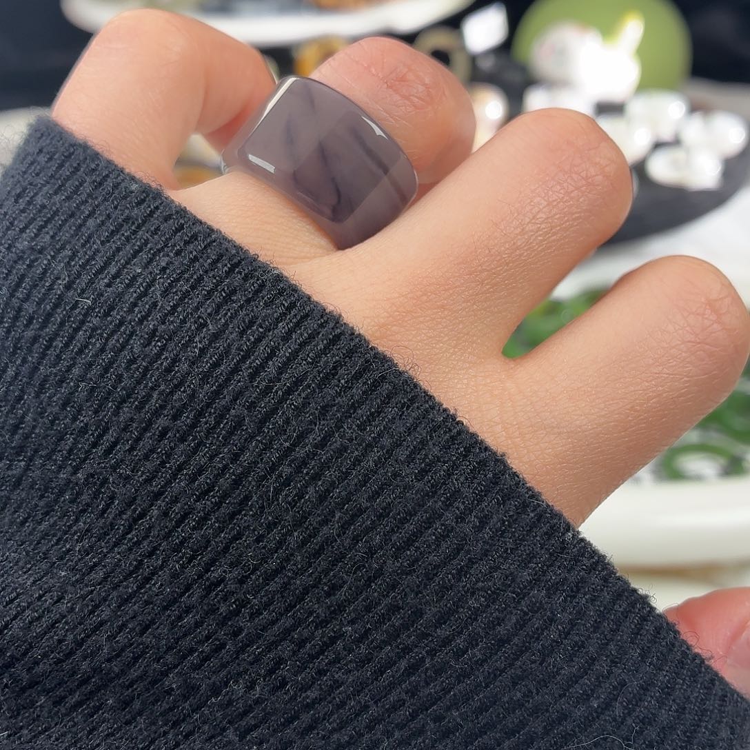 和田玉未镶嵌戒指S35浓紫圆切16.8