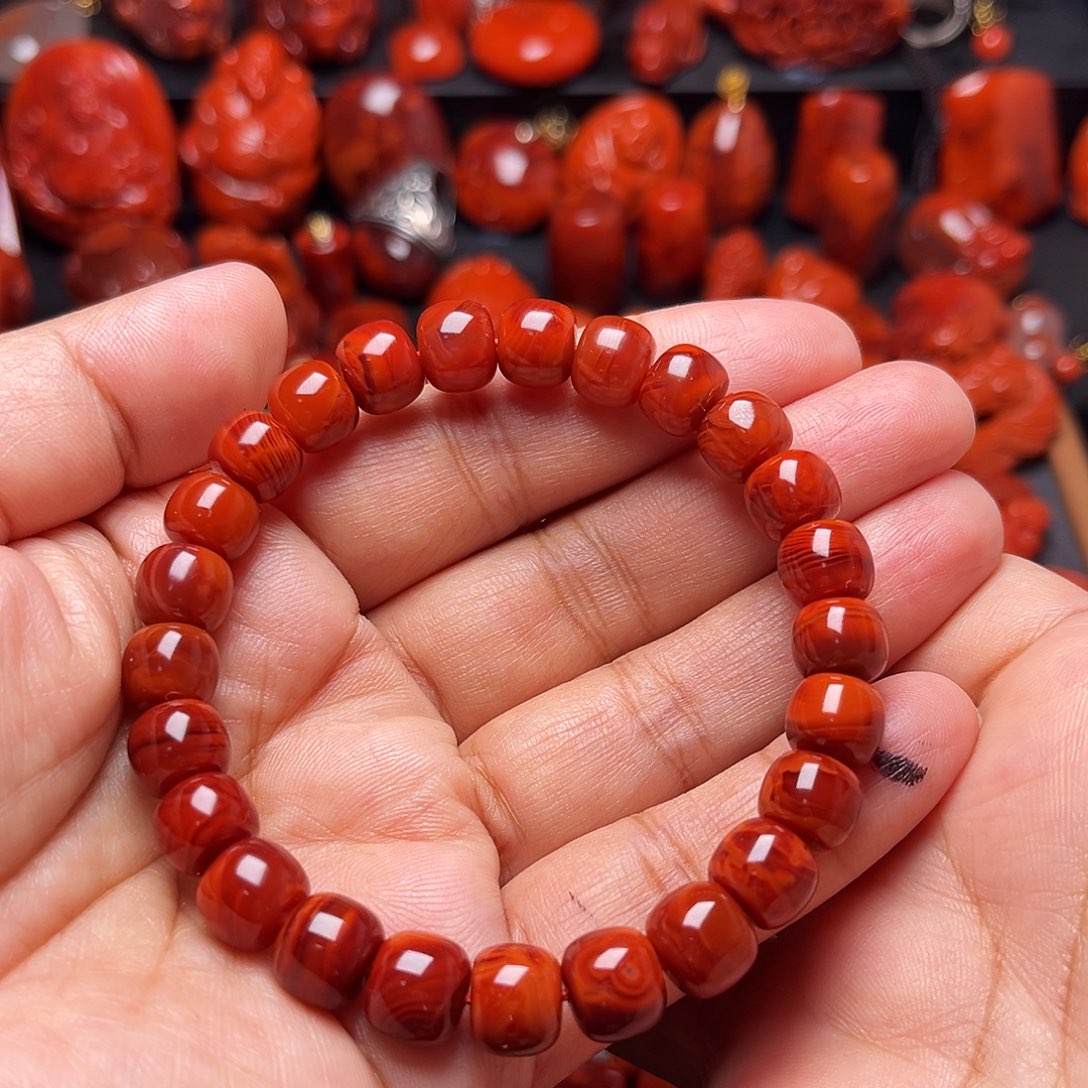 南红玛瑙未镶嵌挂件牛血火焰纹老型手串9mm