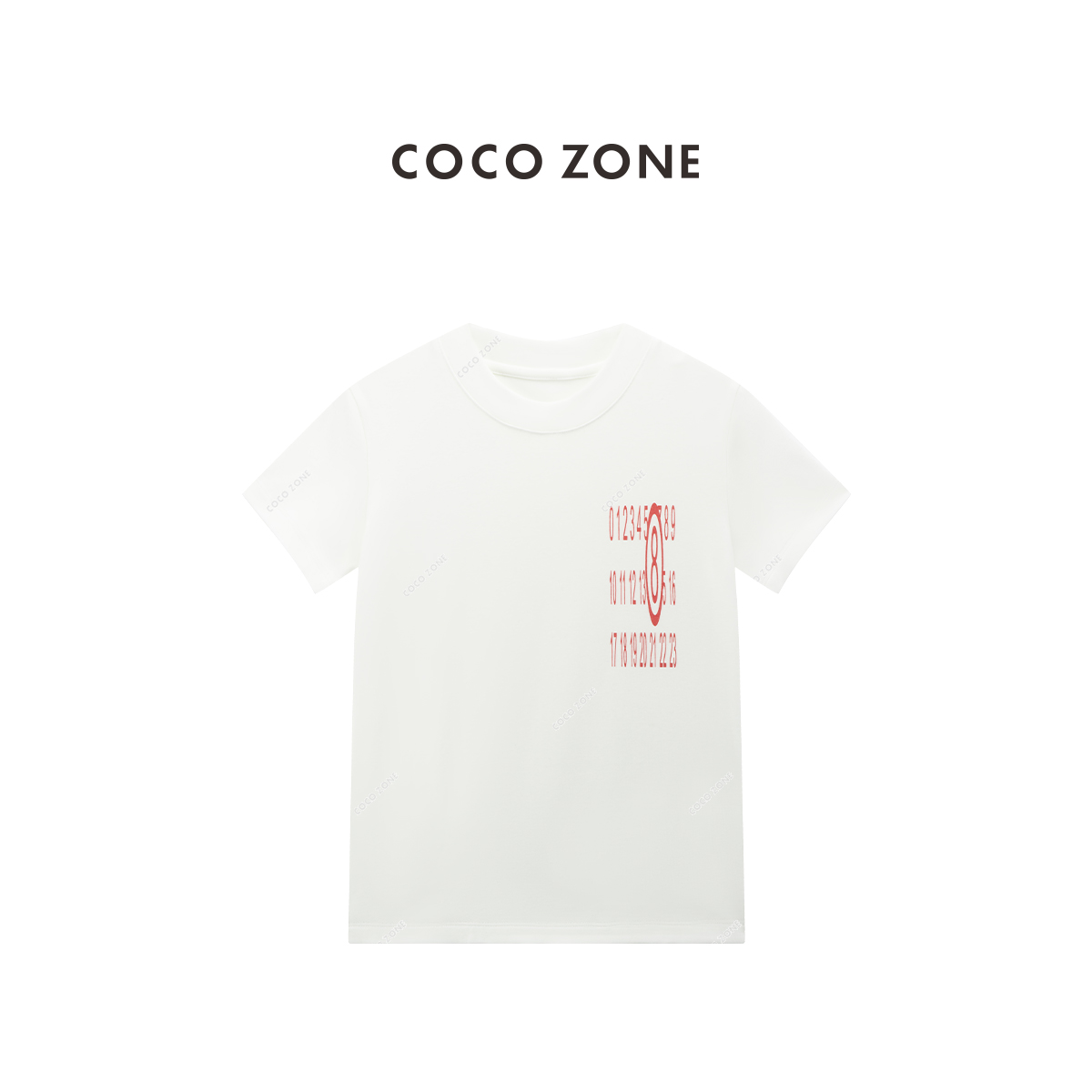 COCO ZONE 刘一一莱塞尔绵羊毛混纺时尚数字印花短袖T恤CC1B1431