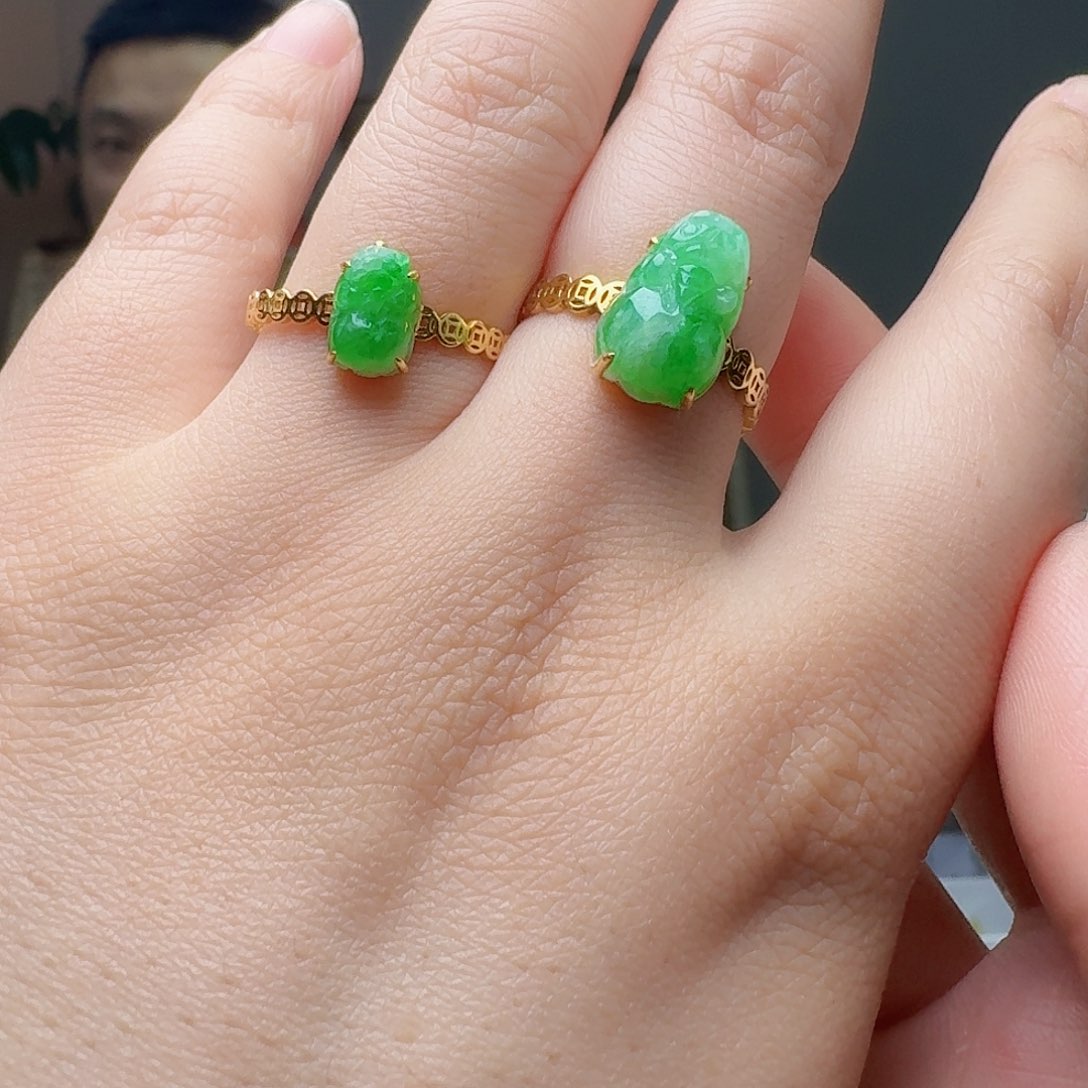 翡翠戒指18K金镶嵌多样性发货其一