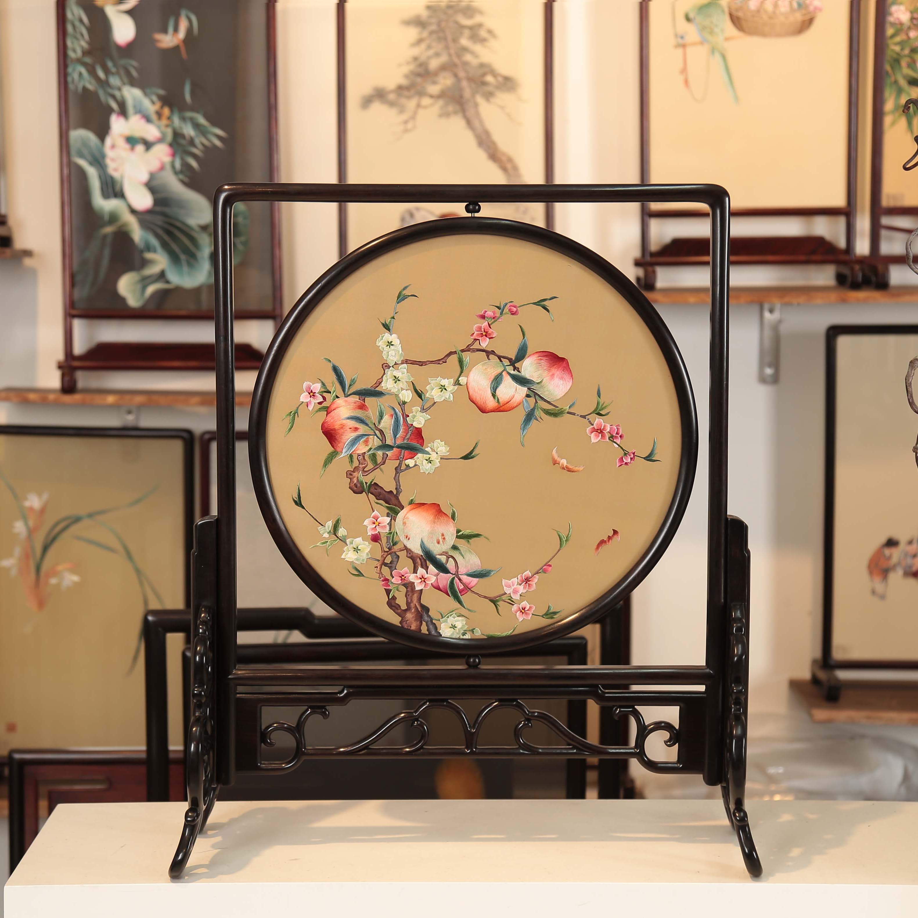 非遗苏绣双面绣30圆福寿桃华摆台送礼授礼