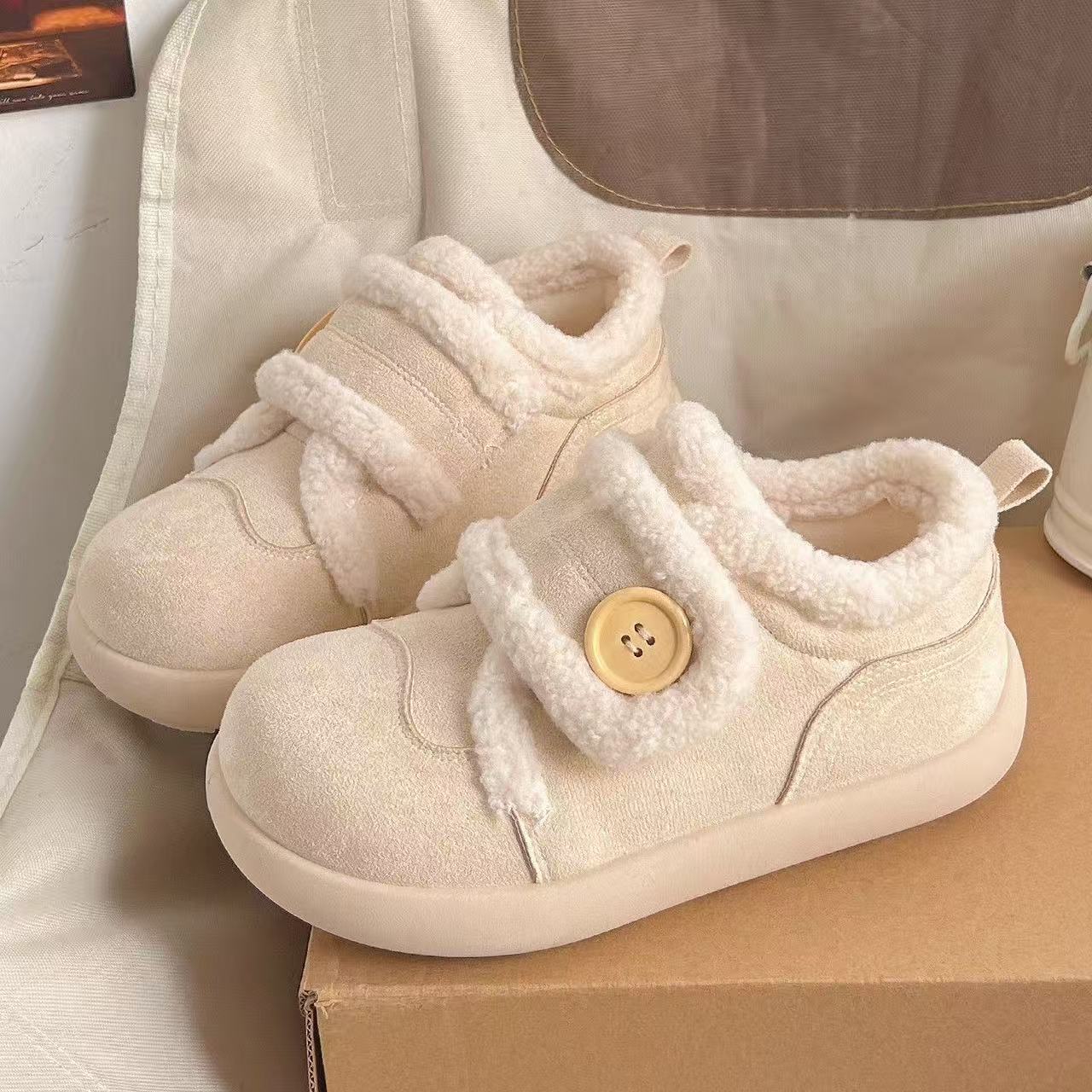 魔术粘贴棉鞋休闲风极简学院风通勤厚底鞋雪地靴纯色