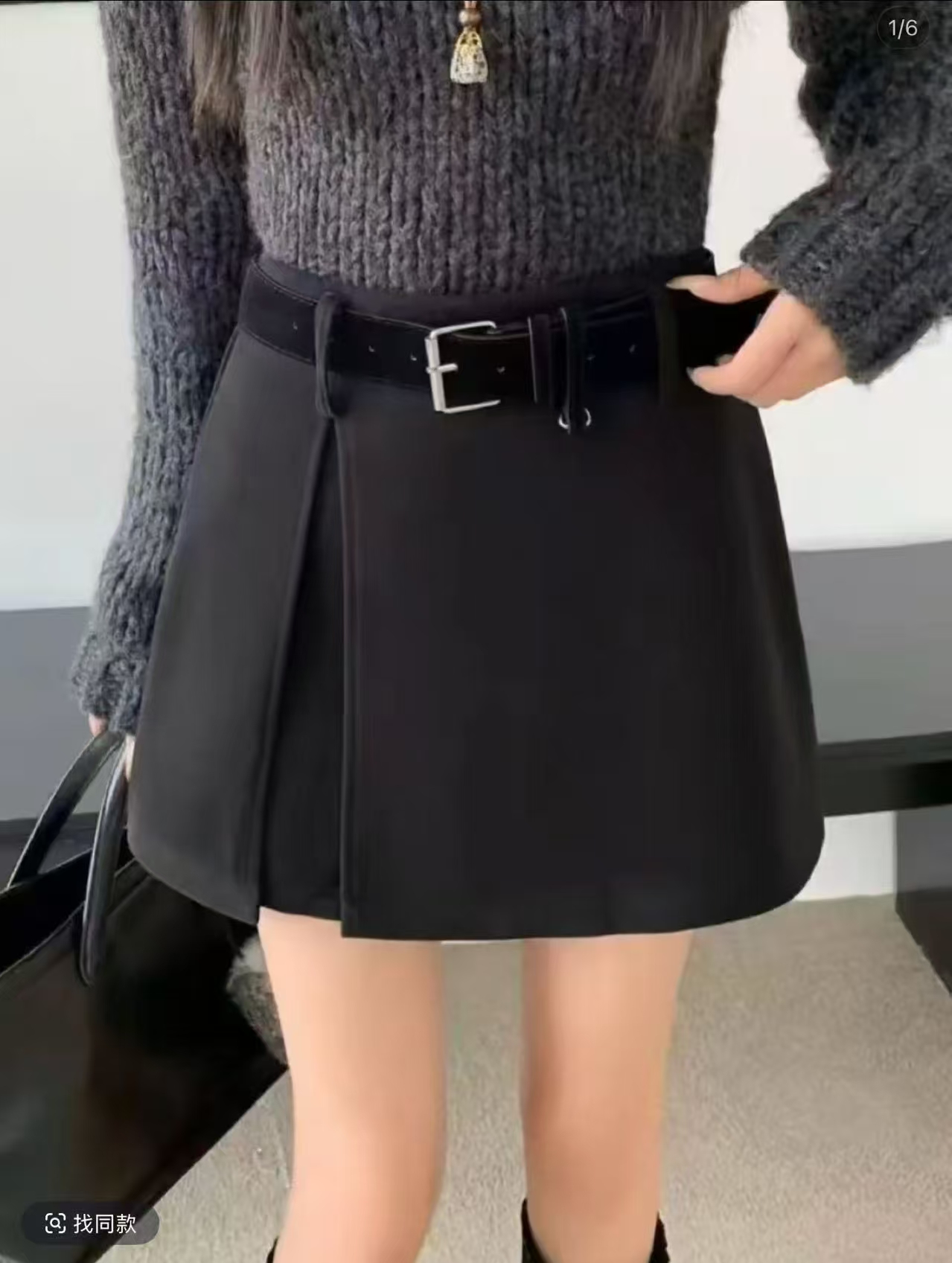 aBL滨莉家9038【开叉裤裙】高腰不规则侧开叉防走光呢料裤裙配皮带