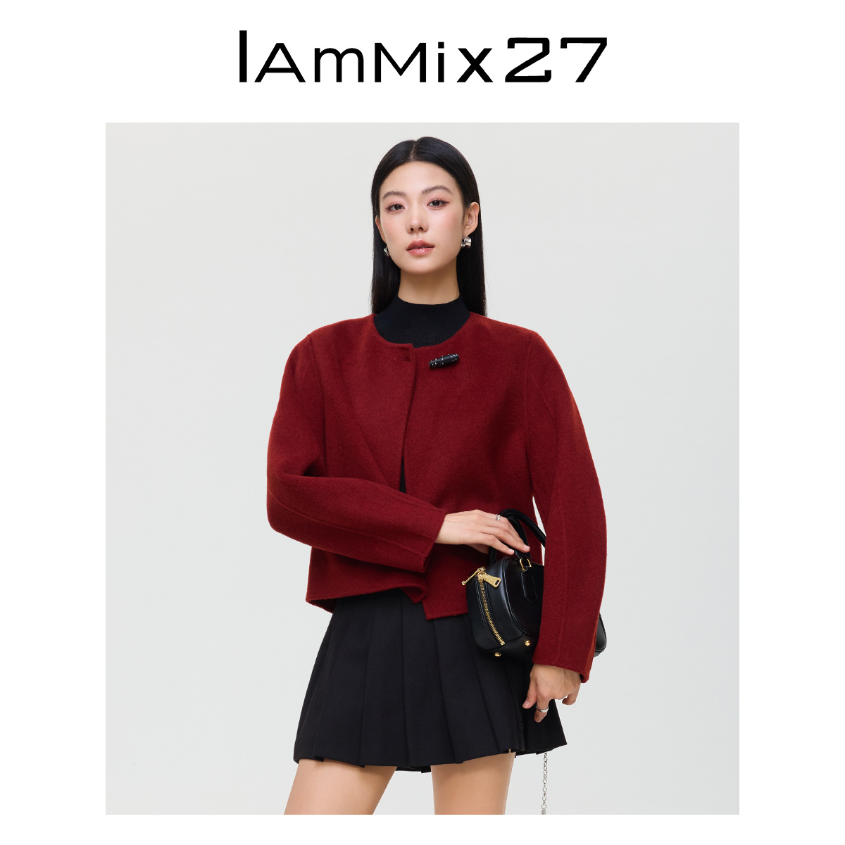Iammix27常规袖圆领毛呢外套上衣M4D303A