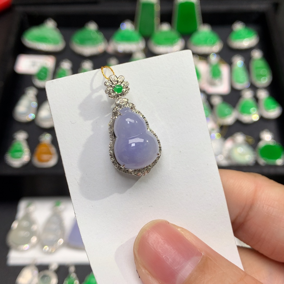 翡翠18K金镶嵌吊坠(不含链)紫货会有色差