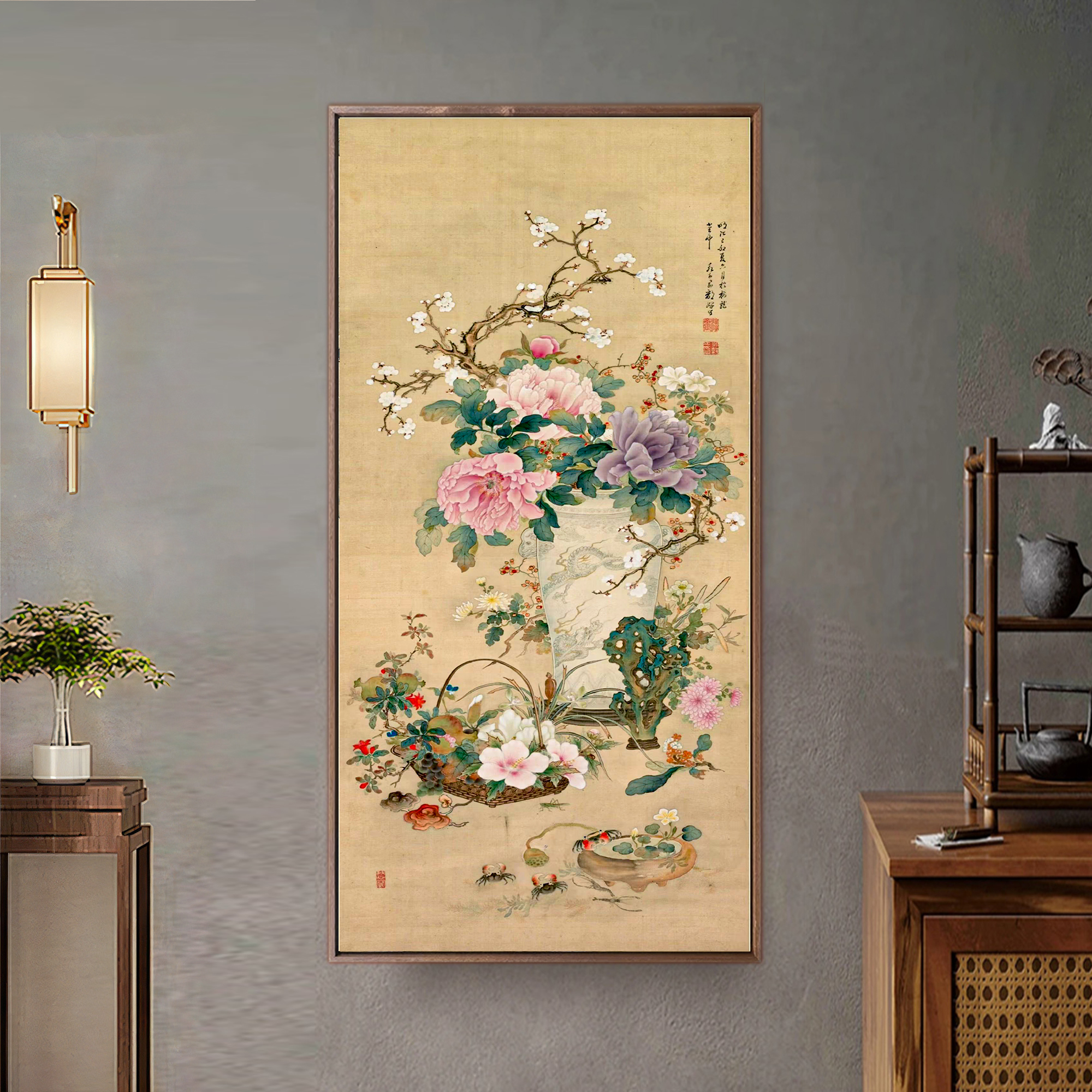 【十全十美图】玄关 走廊 书房 茶室 装饰挂画 中式 绢布满铺装裱