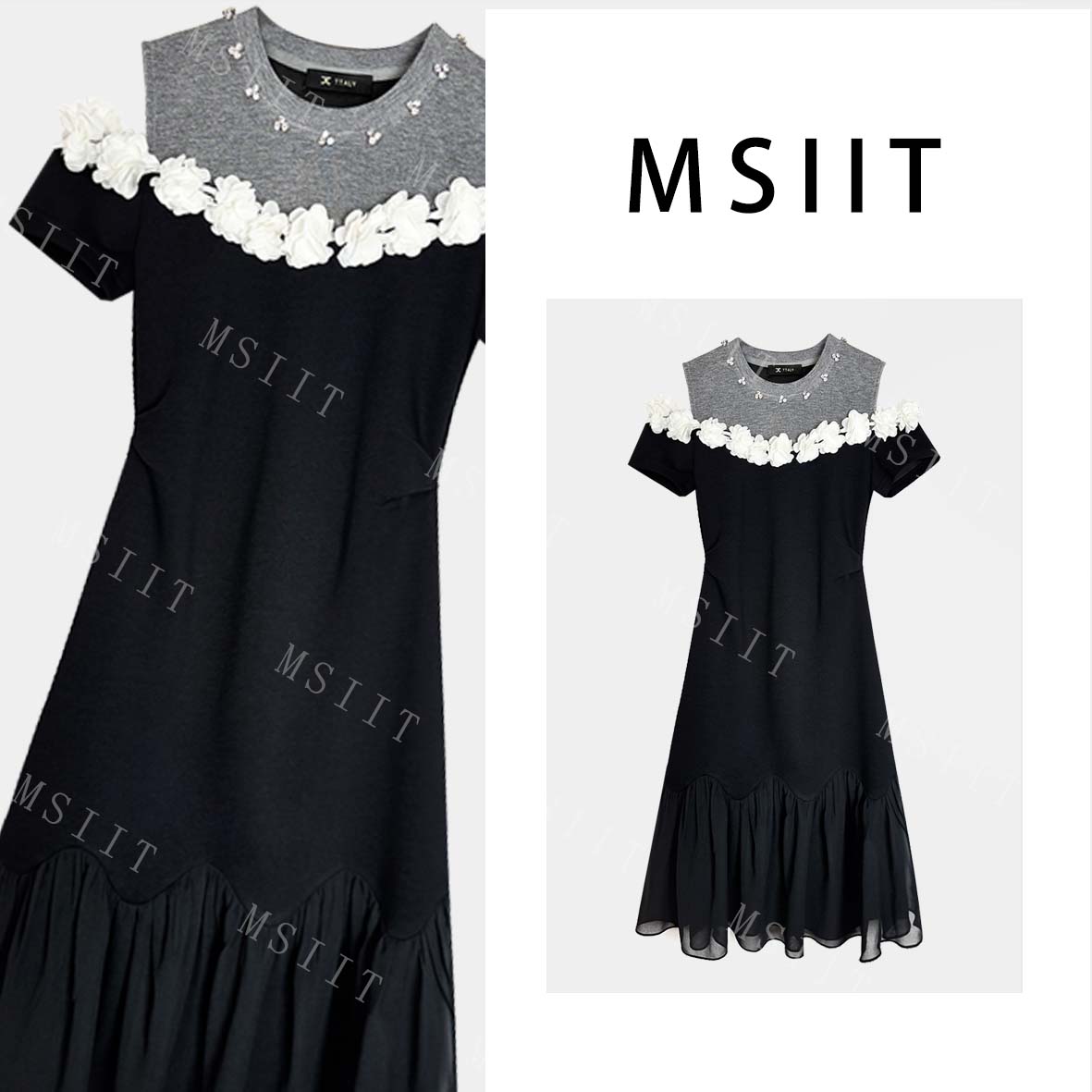 XX-夏日轻奢简约舒适感拼接重工刺绣显瘦气质连衣裙JC-A4233