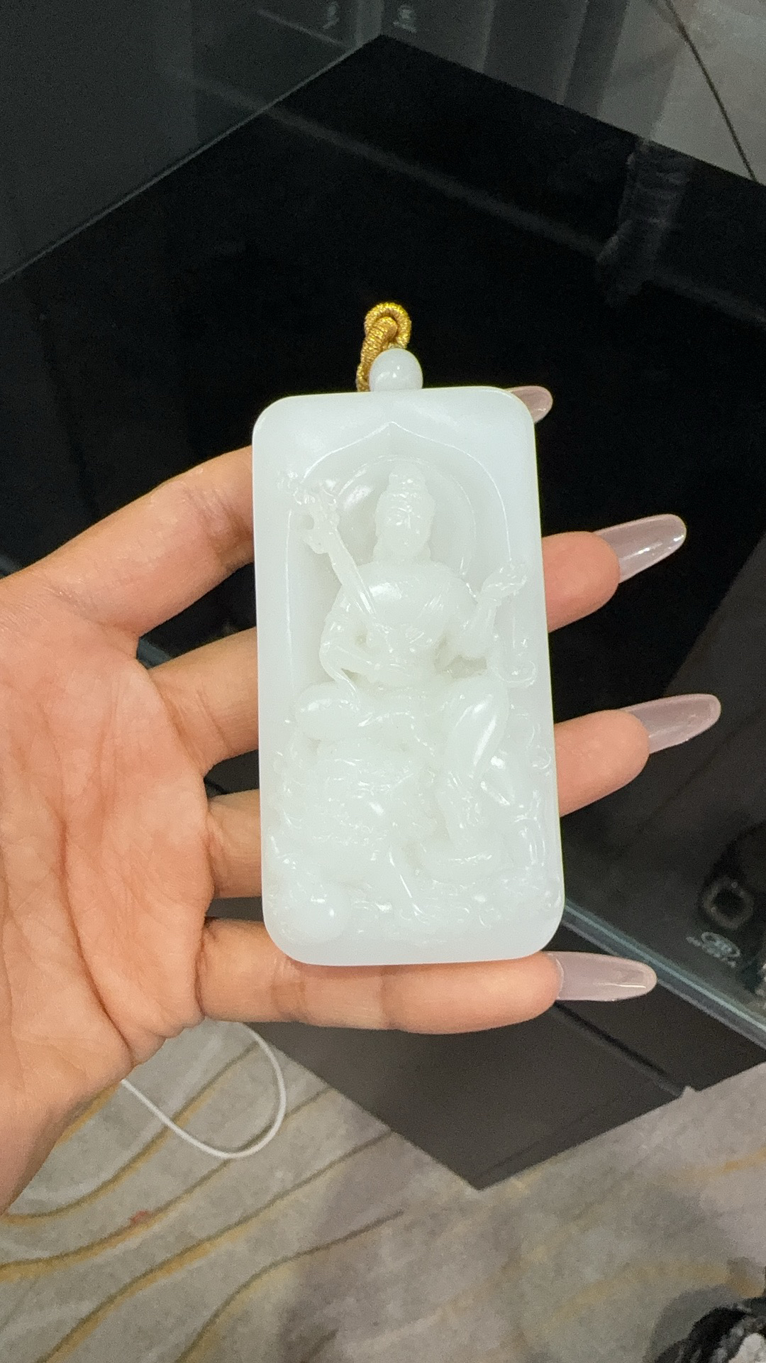 羊脂白玉大势至观音菩萨挂件