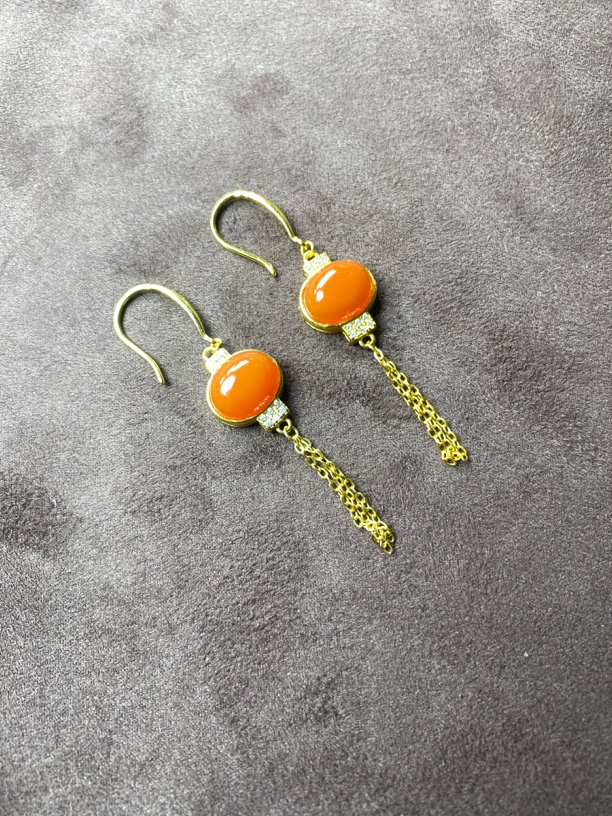 南红冰红镶嵌耳钩