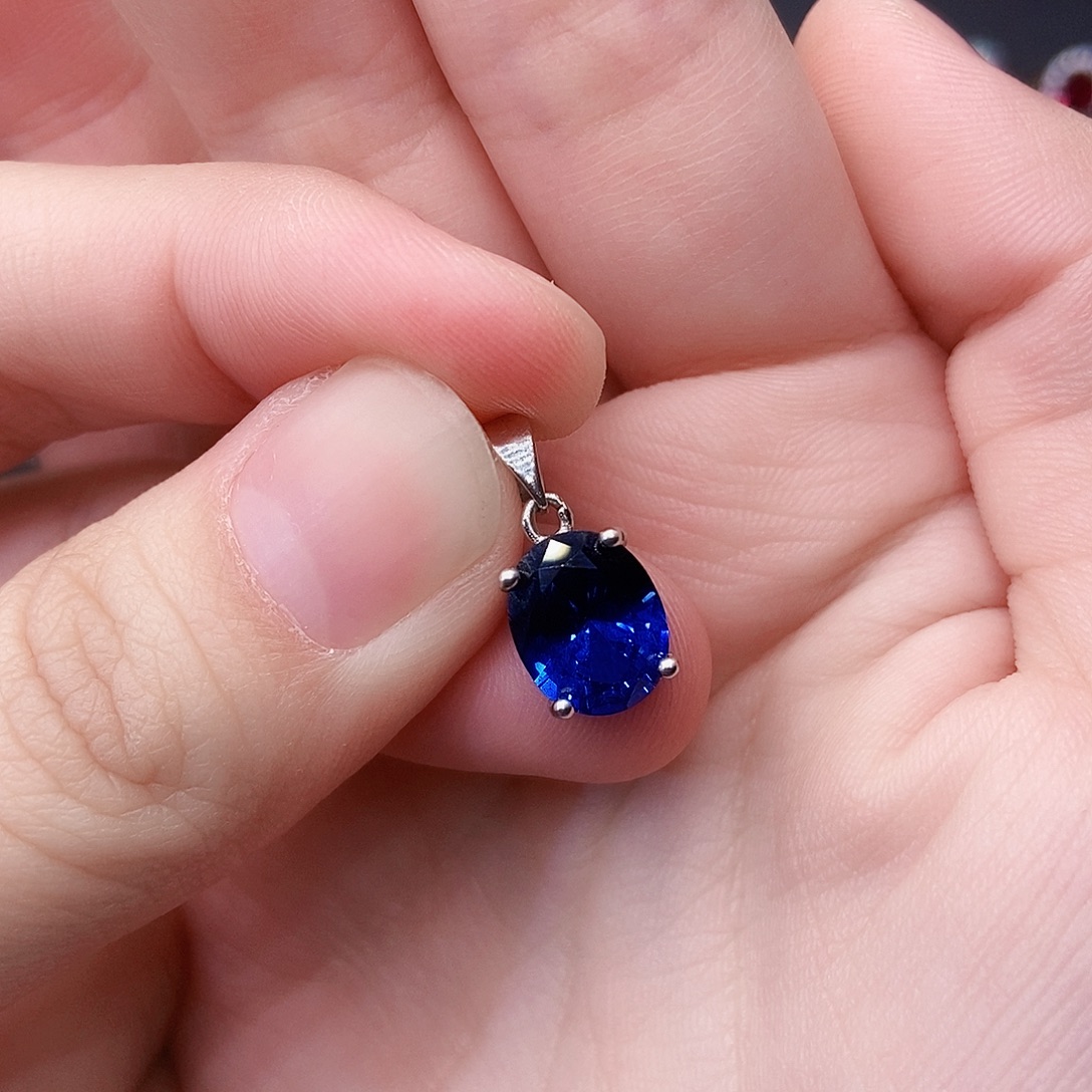 蓝宝石银S925镶嵌吊坠(赠链)