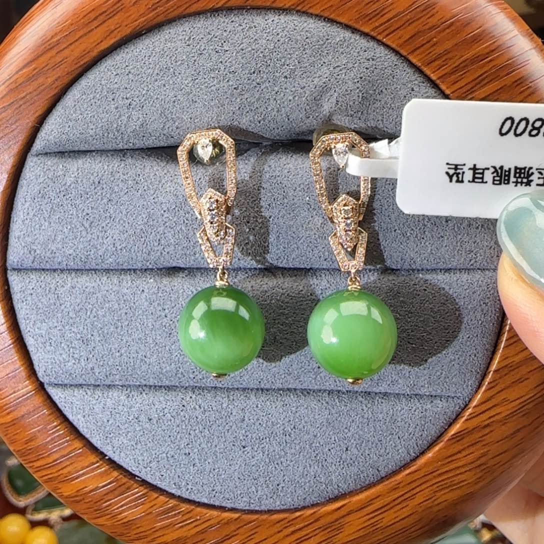 和田玉耳饰18K金镶嵌
