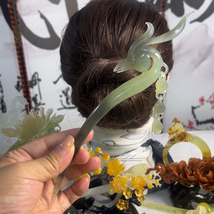 定制蛇纹石玉毛货发饰