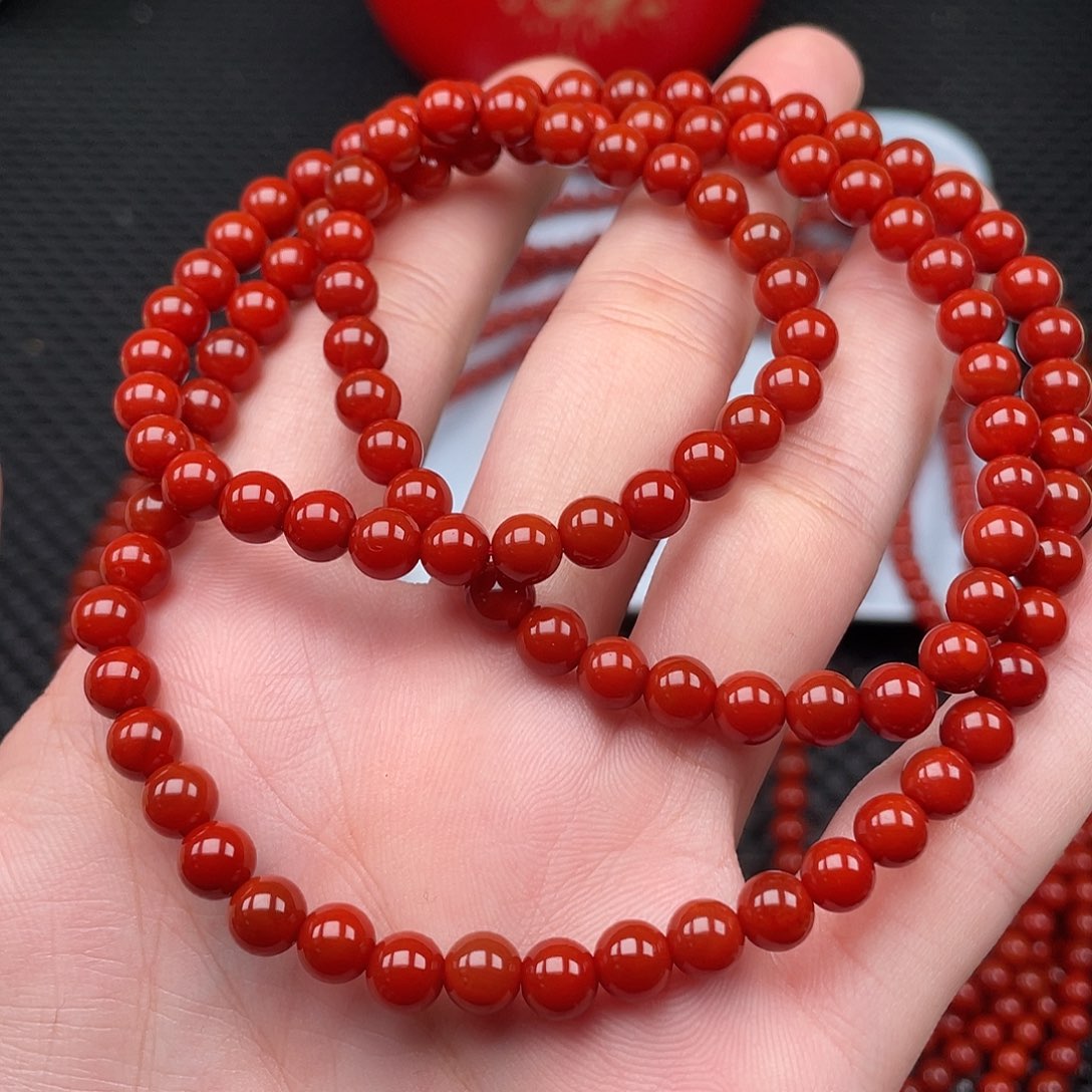 南红玛瑙未镶嵌6mm柿子红圆珠108颗长链