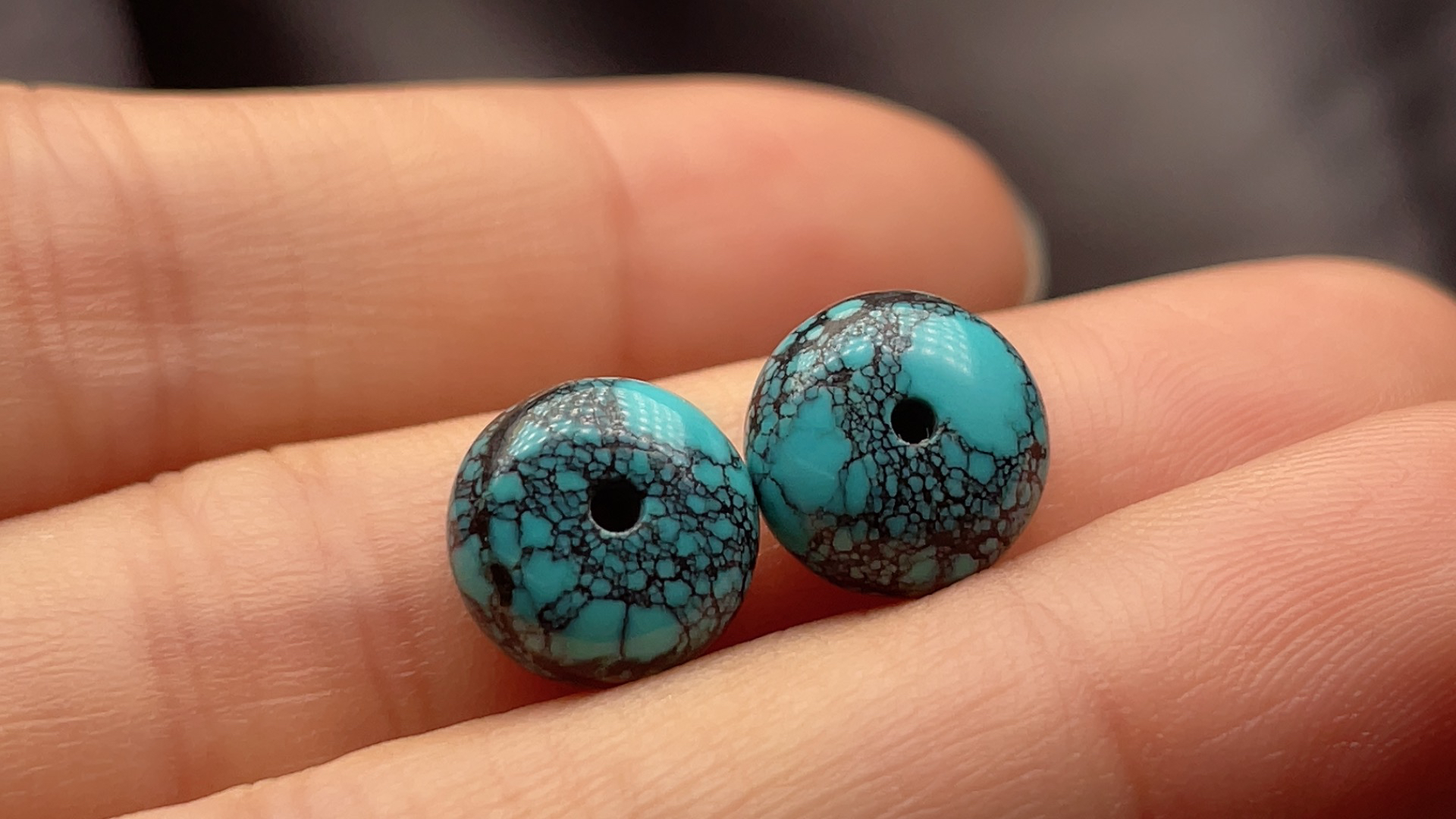 原矿绿松石高瓷蓝 水草纹 隔珠 尺寸10x6mm 克重1.8g 