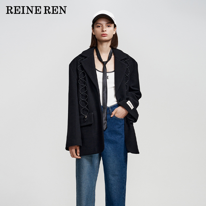 静奢老钱风REINEREN设计师任茜秋冬休闲腰部松紧卡扣西装外套
