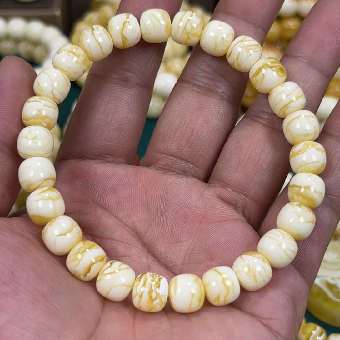 琥珀手链未镶嵌同料瓷白虎皮老邢手串9mm