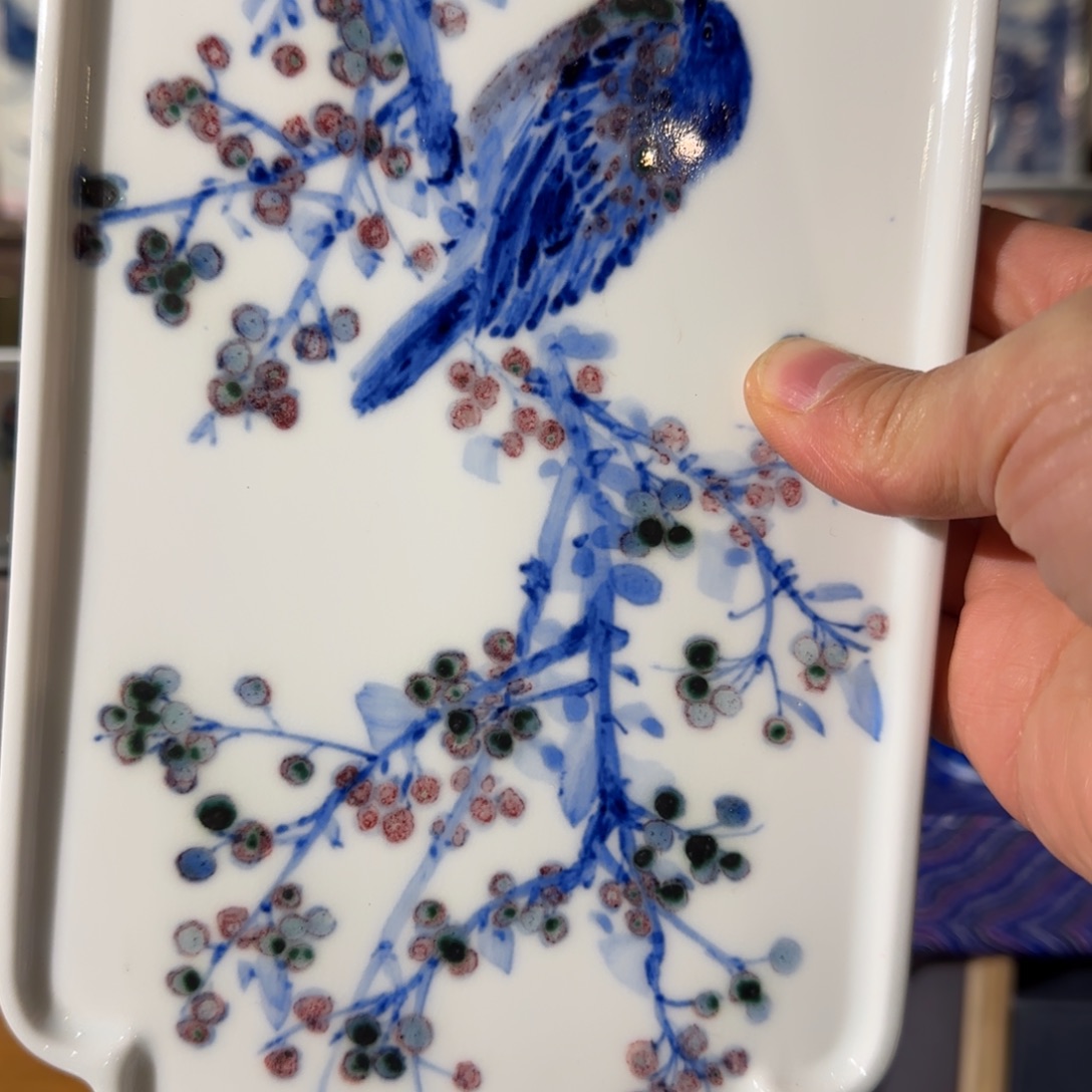 瓷手绘青花釉里红茶盘