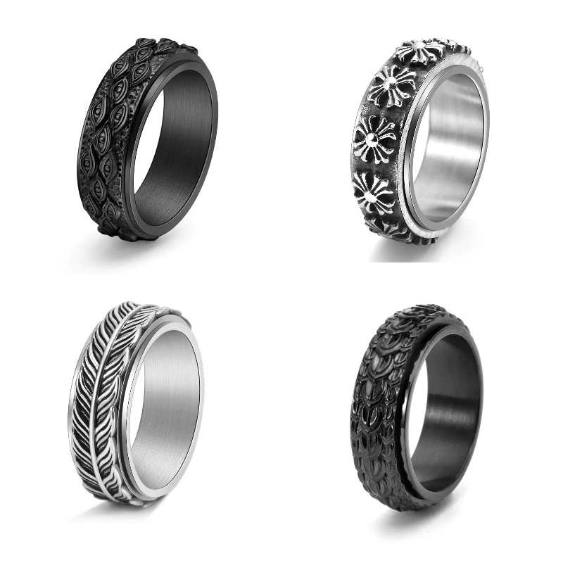 钛钢戒指 可转动戒指时尚食指百搭配饰小众指环潮男饰品