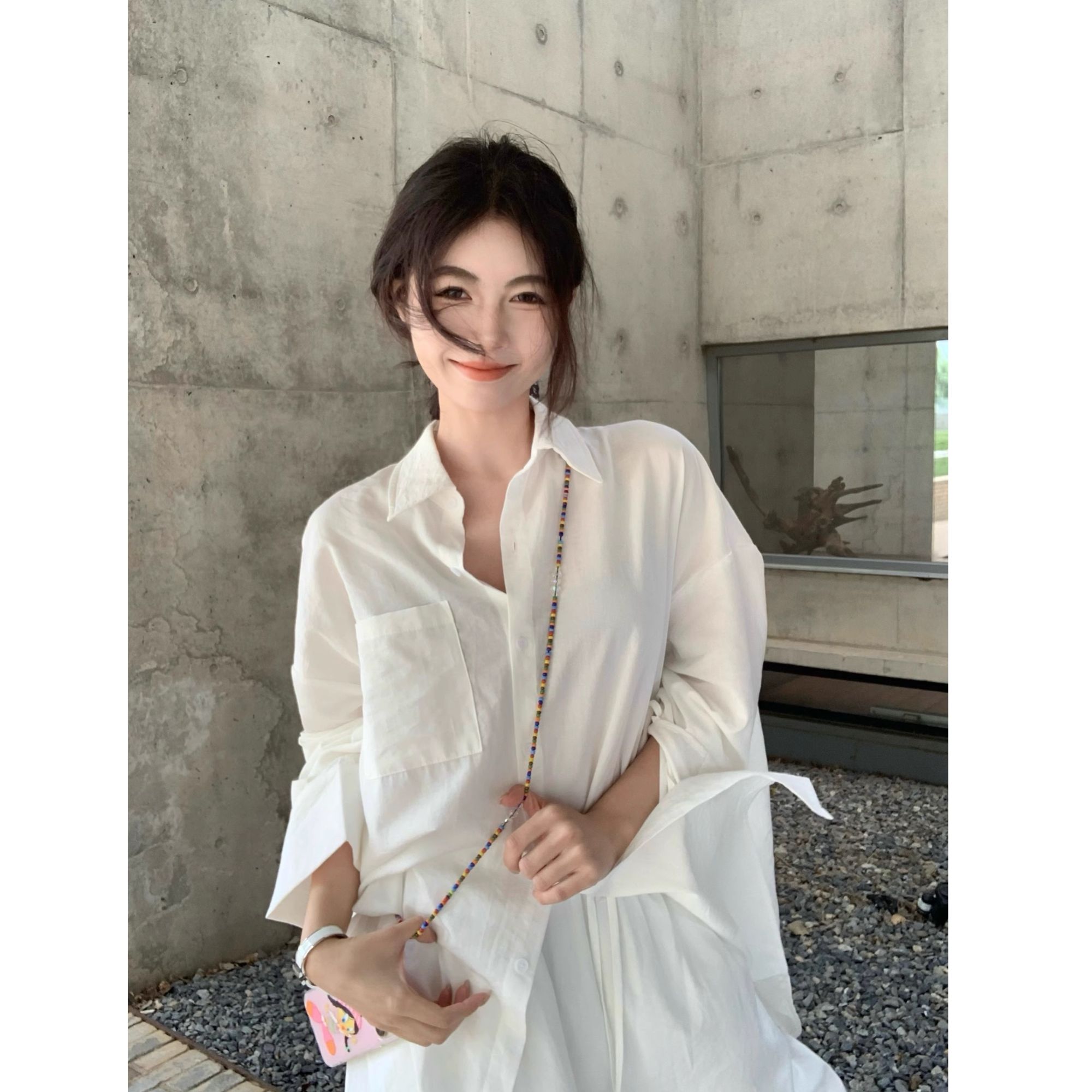 慵懒松弛感衬衫女秋季宽松衬衣外套外搭开衫韩版设计感百搭小众