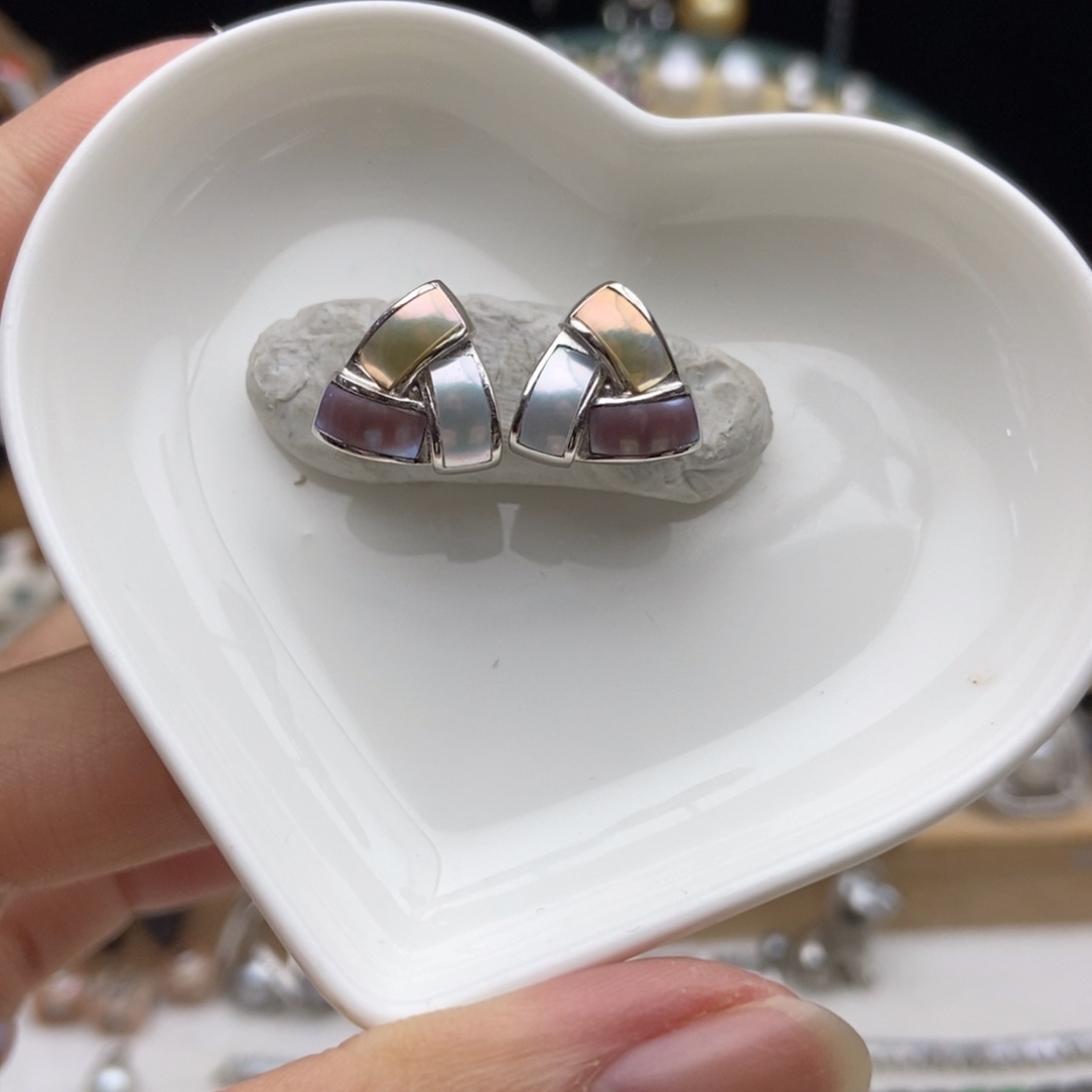 淡水珍珠银S925镶嵌画框炫彩淡水珍珠耳钉