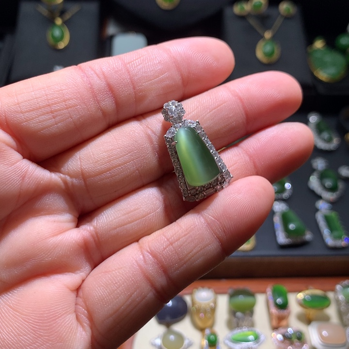 和田玉银S925镶嵌吊坠