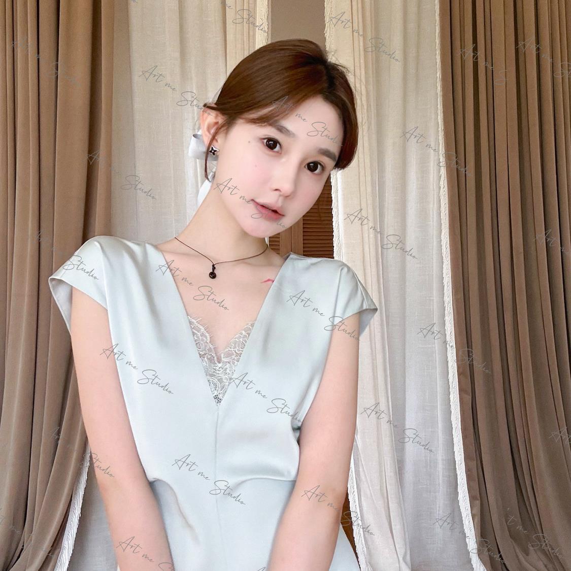 3姐【琉璃光感丝滑美神降临连肩袖收腰两色连衣裙】0610w1589w1