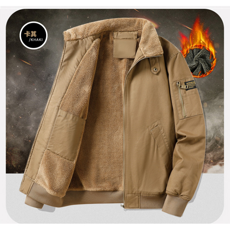 男士夹克加绒加厚青年立领冬季新款保暖防风机车棉服百搭休闲外套