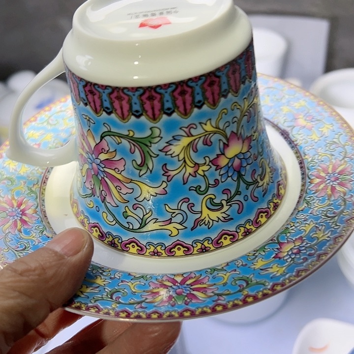 壶蓝珐琅耳杯陶瓷一个