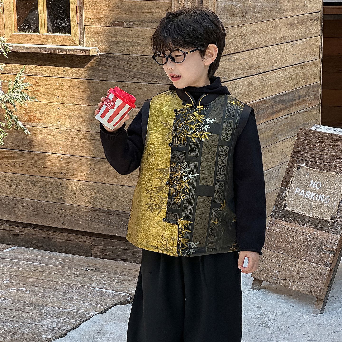 in 爱:mp冬季国潮马甲儿童年服中式夹棉复古加厚背心6005